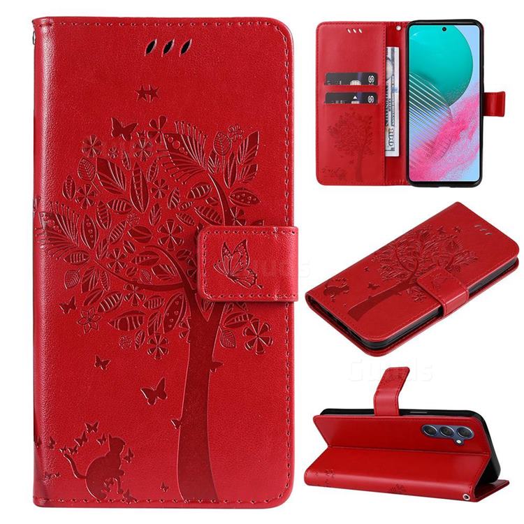Embossing Butterfly Tree Leather Wallet Case for Samsung Galaxy M54 - Red