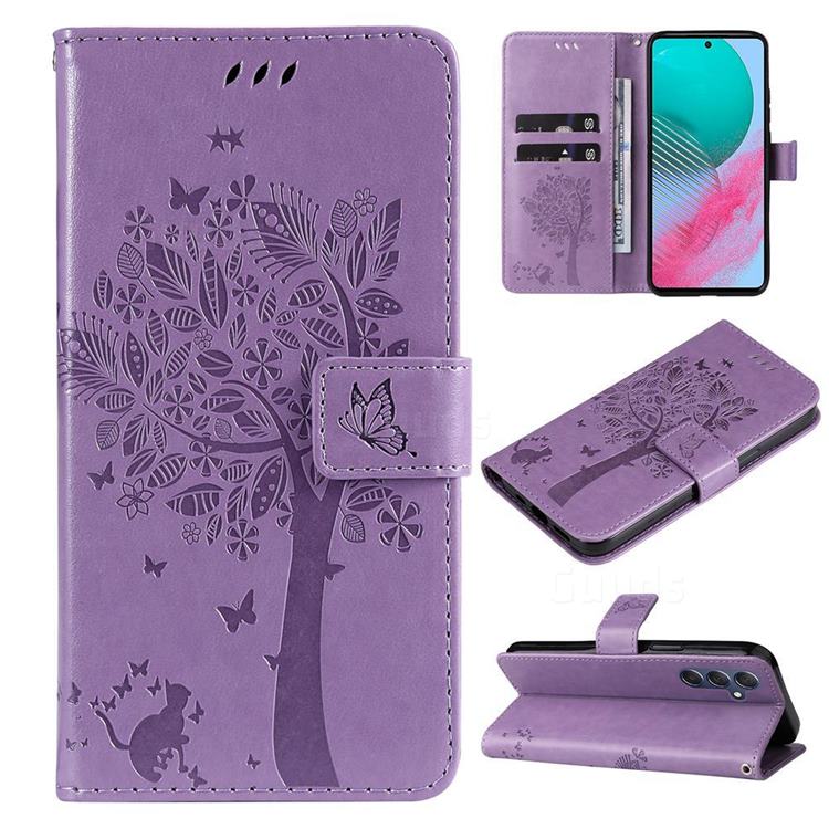Embossing Butterfly Tree Leather Wallet Case for Samsung Galaxy M54 - Violet