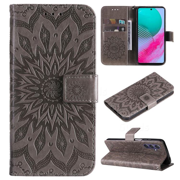 Embossing Sunflower Leather Wallet Case for Samsung Galaxy M54 - Gray