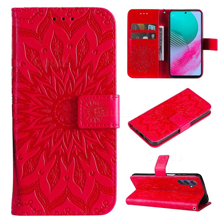 Embossing Sunflower Leather Wallet Case for Samsung Galaxy M54 - Red