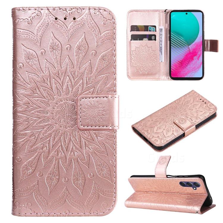 Embossing Sunflower Leather Wallet Case for Samsung Galaxy M54 - Rose Gold
