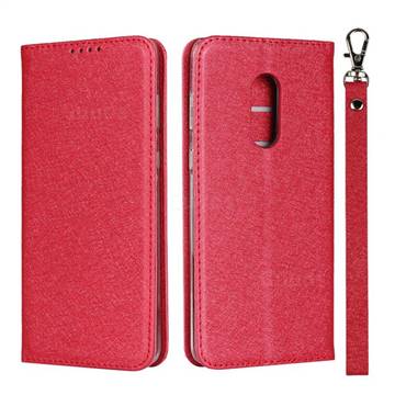 Ultra Slim Magnetic Automatic Suction Silk Lanyard Leather Flip Cover for Sharp AQUOS Zero2 SH-01M - Red