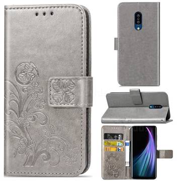 Embossing Imprint Four-Leaf Clover Leather Wallet Case for Sharp AQUOS Zero2 SH-01M - Grey