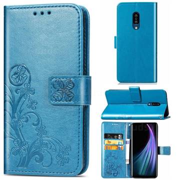 Embossing Imprint Four-Leaf Clover Leather Wallet Case for Sharp AQUOS Zero2 SH-01M - Blue