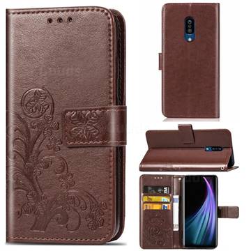 Embossing Imprint Four-Leaf Clover Leather Wallet Case for Sharp AQUOS Zero2 SH-01M - Brown