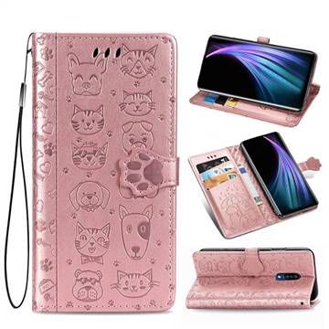 Embossing Dog Paw Kitten and Puppy Leather Wallet Case for Sharp AQUOS Zero2 SH-01M - Rose Gold