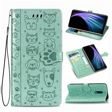 Embossing Dog Paw Kitten and Puppy Leather Wallet Case for Sharp AQUOS Zero2 SH-01M - Green