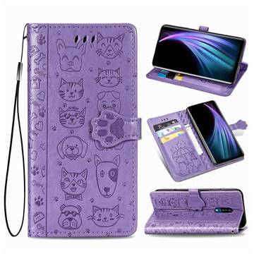 Embossing Dog Paw Kitten and Puppy Leather Wallet Case for Sharp AQUOS Zero2 SH-01M - Purple