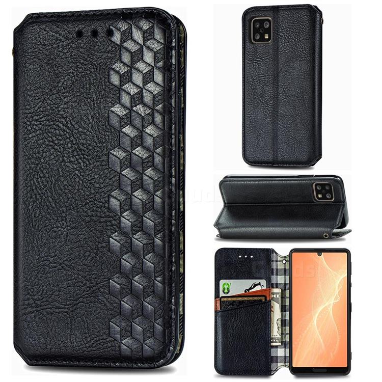 Ultra Slim Fashion Business Card Magnetic Automatic Suction Leather Flip Cover for Sharp AQUOS sense4 SH-41A - Black
