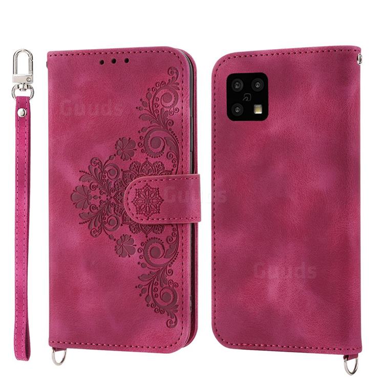 Skin Feel Embossed Lace Flower Multiple Card Slots Leather Wallet Phone  Case for Sharp AQUOS sense6 SH-54B SHG05 SH-M19 - Claret Red