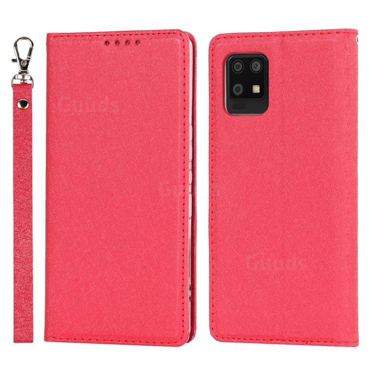 Ultra Slim Magnetic Automatic Suction Silk Lanyard Leather Flip Cover for Sharp AQUOS Air / Zero6 SHG04 - Red