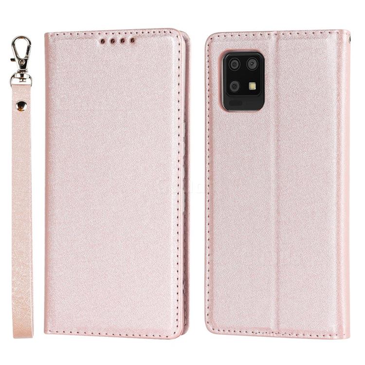 Ultra Slim Magnetic Automatic Suction Silk Lanyard Leather Flip Cover for Sharp AQUOS Air / Zero6 SHG04 - Rose Gold