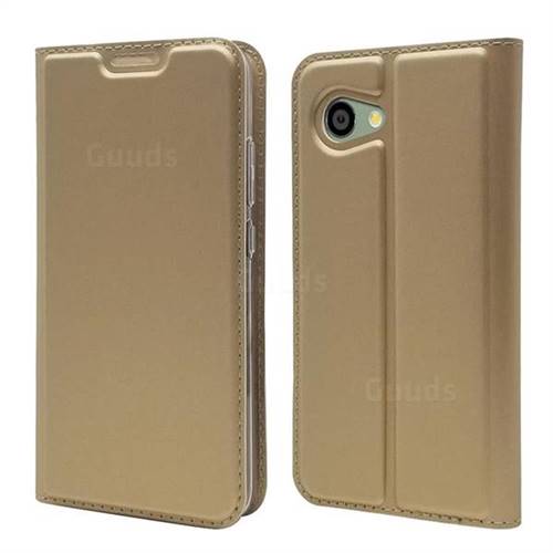 Ultra Slim Card Magnetic Automatic Suction Leather Wallet Case for Sharp Aquos R2 Compact - Champagne