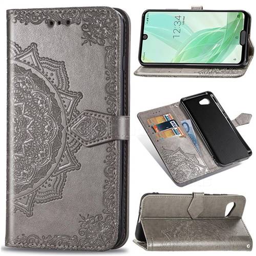 Embossing Imprint Mandala Flower Leather Wallet Case for Sharp Aquos R2 Compact - Gray