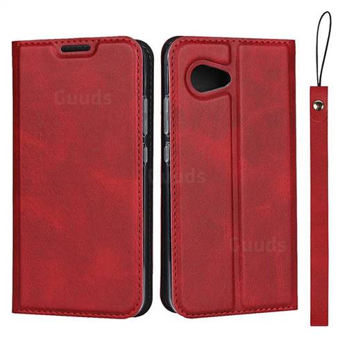 Calf Pattern Magnetic Automatic Suction Leather Wallet Case for Sharp Aquos R2 Compact - Red