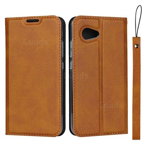 Calf Pattern Magnetic Automatic Suction Leather Wallet Case for Sharp Aquos R2 Compact - Brown