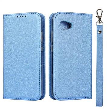 Ultra Slim Magnetic Automatic Suction Silk Lanyard Leather Flip Cover for Sharp Aquos R2 Compact - Sky Blue