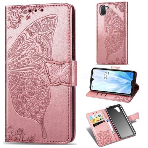 Embossing Mandala Flower Butterfly Leather Wallet Case for Sharp AQUOS R3 SHV44 - Rose Gold