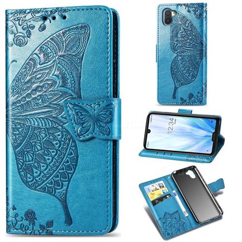 Embossing Mandala Flower Butterfly Leather Wallet Case for Sharp AQUOS R3 SHV44 - Blue