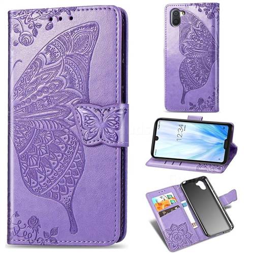 Embossing Mandala Flower Butterfly Leather Wallet Case for Sharp AQUOS R3 SHV44 - Light Purple