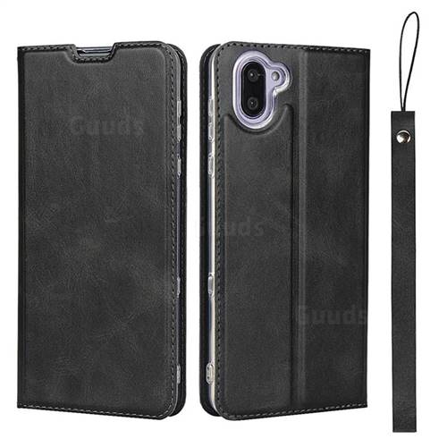Calf Pattern Magnetic Automatic Suction Leather Wallet Case for Sharp AQUOS R3 SHV44 - Black