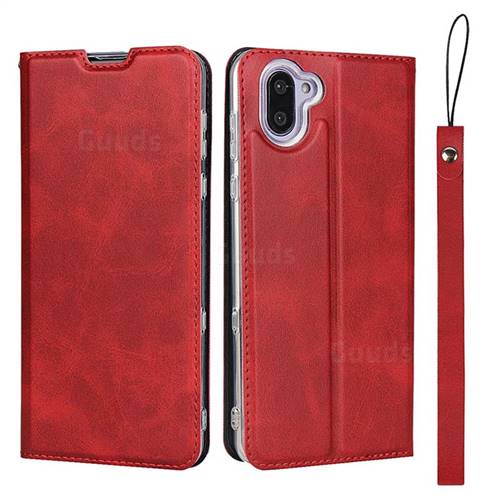 Calf Pattern Magnetic Automatic Suction Leather Wallet Case for Sharp AQUOS R3 SHV44 - Red