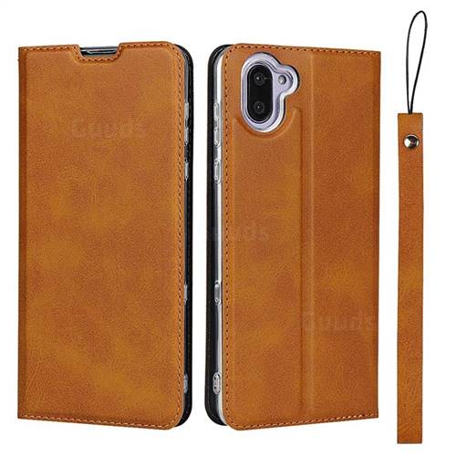 Calf Pattern Magnetic Automatic Suction Leather Wallet Case for Sharp AQUOS R3 SHV44 - Brown