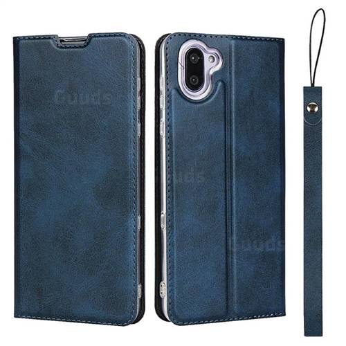 Calf Pattern Magnetic Automatic Suction Leather Wallet Case for Sharp AQUOS R3 SHV44 - Blue