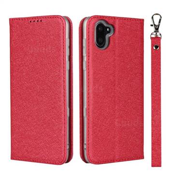 Ultra Slim Magnetic Automatic Suction Silk Lanyard Leather Flip Cover for Sharp AQUOS R3 SHV44 - Red