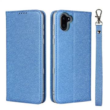 Ultra Slim Magnetic Automatic Suction Silk Lanyard Leather Flip Cover for Sharp AQUOS R3 SHV44 - Sky Blue
