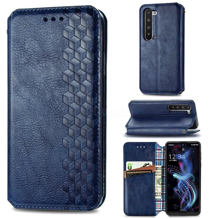 Ultra Slim Fashion Business Card Magnetic Automatic Suction Leather Flip Cover for Sharp AQUOS R5G - Dark Blue
