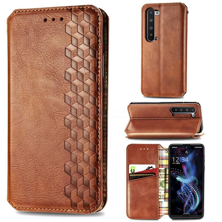 Ultra Slim Fashion Business Card Magnetic Automatic Suction Leather Flip Cover for Sharp AQUOS R5G - Brown
