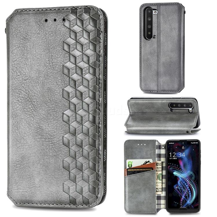 Ultra Slim Fashion Business Card Magnetic Automatic Suction Leather Flip Cover for Sharp AQUOS R5G - Grey