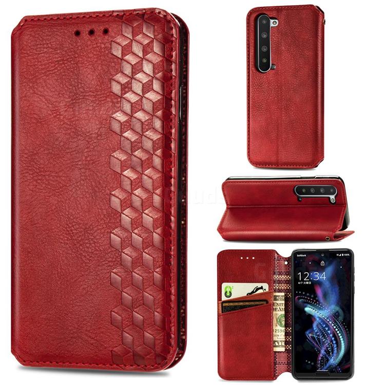 Ultra Slim Fashion Business Card Magnetic Automatic Suction Leather Flip Cover for Sharp AQUOS R5G - Red