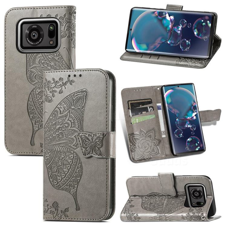 Embossing Mandala Flower Butterfly Leather Wallet Case for Sharp AQUOS R6 SH-51B - Gray