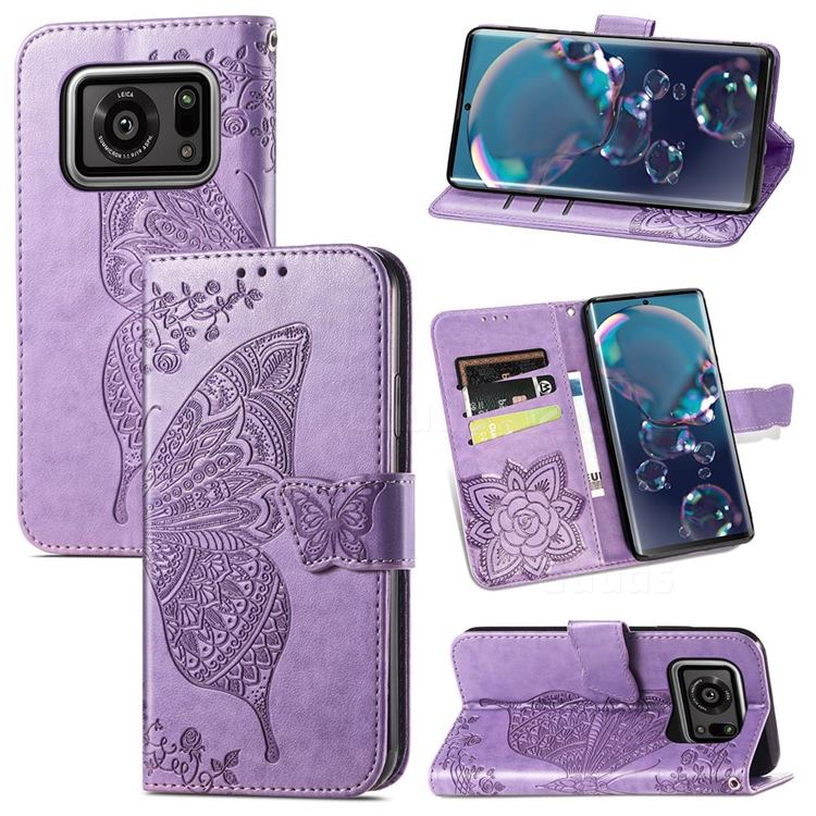 Embossing Mandala Flower Butterfly Leather Wallet Case for Sharp AQUOS R6 SH-51B - Light Purple