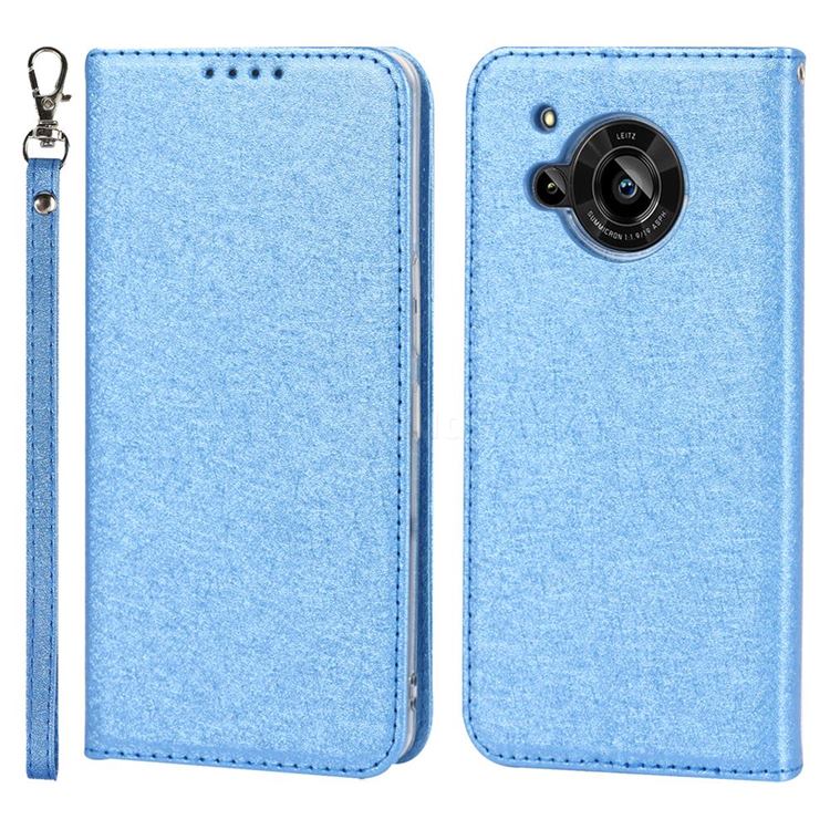 Ultra Slim Magnetic Automatic Suction Silk Lanyard Leather Flip Cover for Sharp AQUOS R7 SH-52C - Sky Blue
