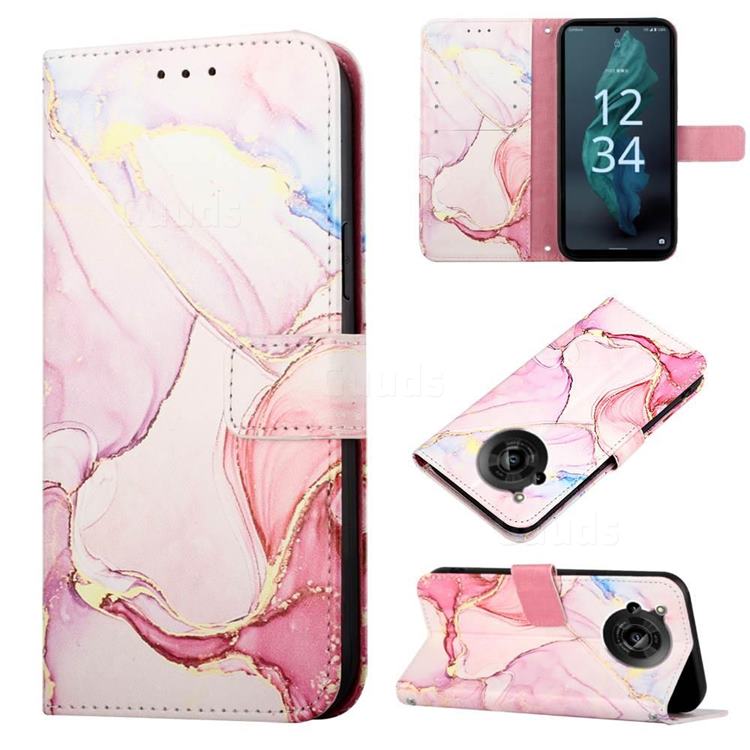 Rose Gold Marble Leather Wallet Protective Case for Sharp AQUOS R7 SH-52C