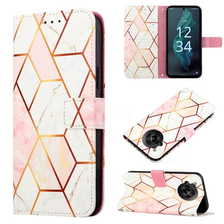 Pink White Marble Leather Wallet Protective Case for Sharp AQUOS R7 SH-52C