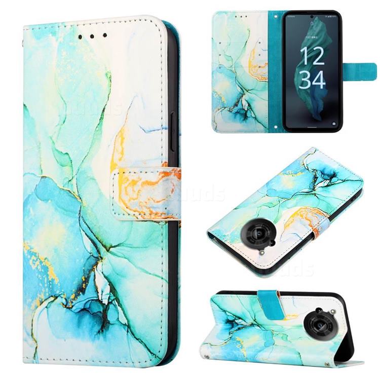 Green Illusion Marble Leather Wallet Protective Case for Sharp AQUOS R7 SH-52C