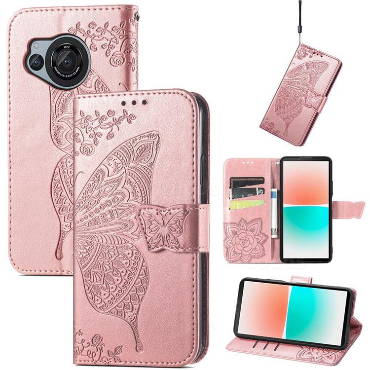 Embossing Mandala Flower Butterfly Leather Wallet Case for Sharp AQUOS R8 SH-52D - Rose Gold