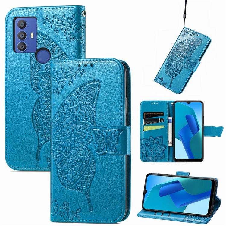 Embossing Mandala Flower Butterfly Leather Wallet Case for Sharp AQUOS V6 - Blue