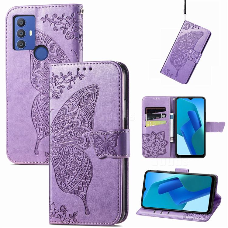 Embossing Mandala Flower Butterfly Leather Wallet Case for Sharp AQUOS V6 - Light Purple