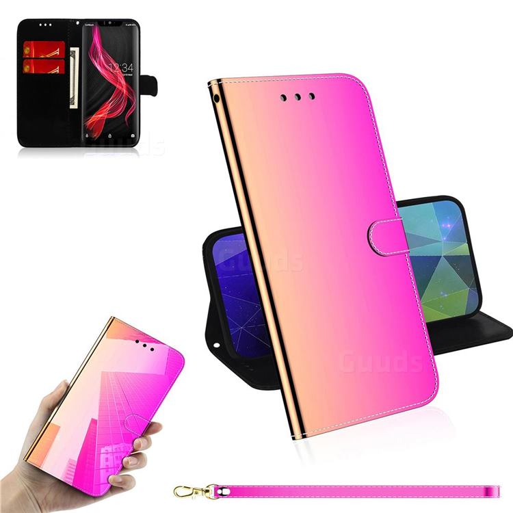 Shining Mirror Like Surface Leather Wallet Case for Sharp Aquos Zero - Rainbow Gradient