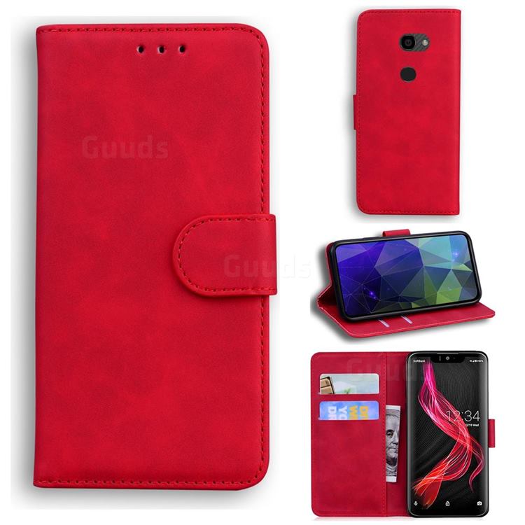 Retro Classic Skin Feel Leather Wallet Phone Case for Sharp Aquos Zero - Red