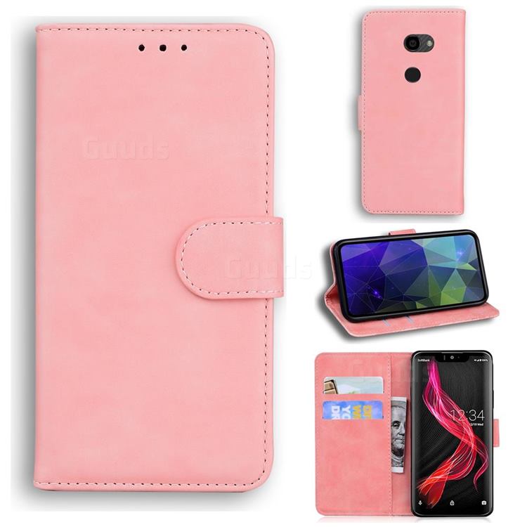 Retro Classic Skin Feel Leather Wallet Phone Case for Sharp Aquos Zero - Pink
