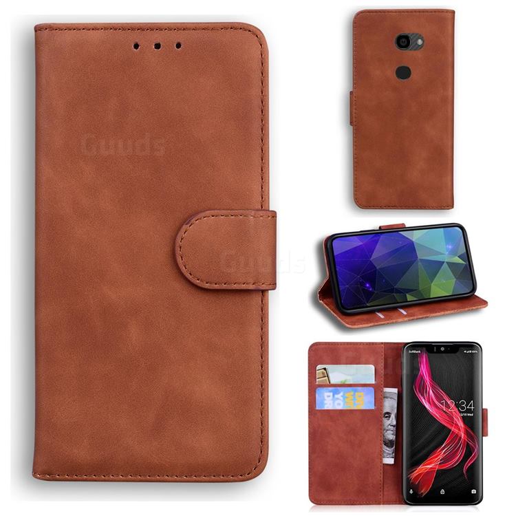 Retro Classic Skin Feel Leather Wallet Phone Case for Sharp Aquos Zero - Brown