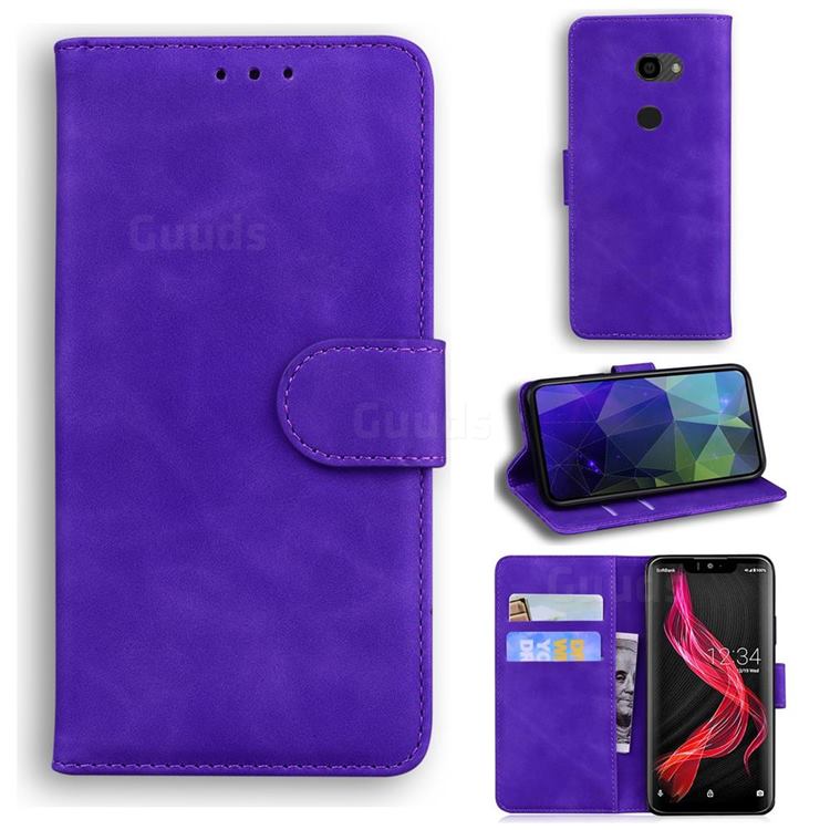 Retro Classic Skin Feel Leather Wallet Phone Case for Sharp Aquos Zero - Purple