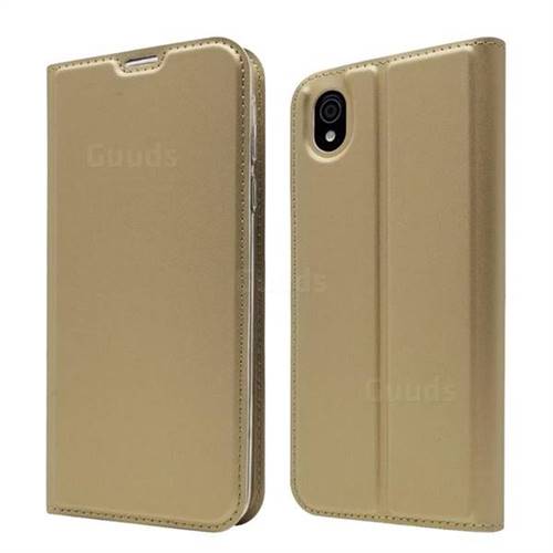 Ultra Slim Card Magnetic Automatic Suction Leather Wallet Case for Sharp AQUOS sense plus SH-M07 - Champagne