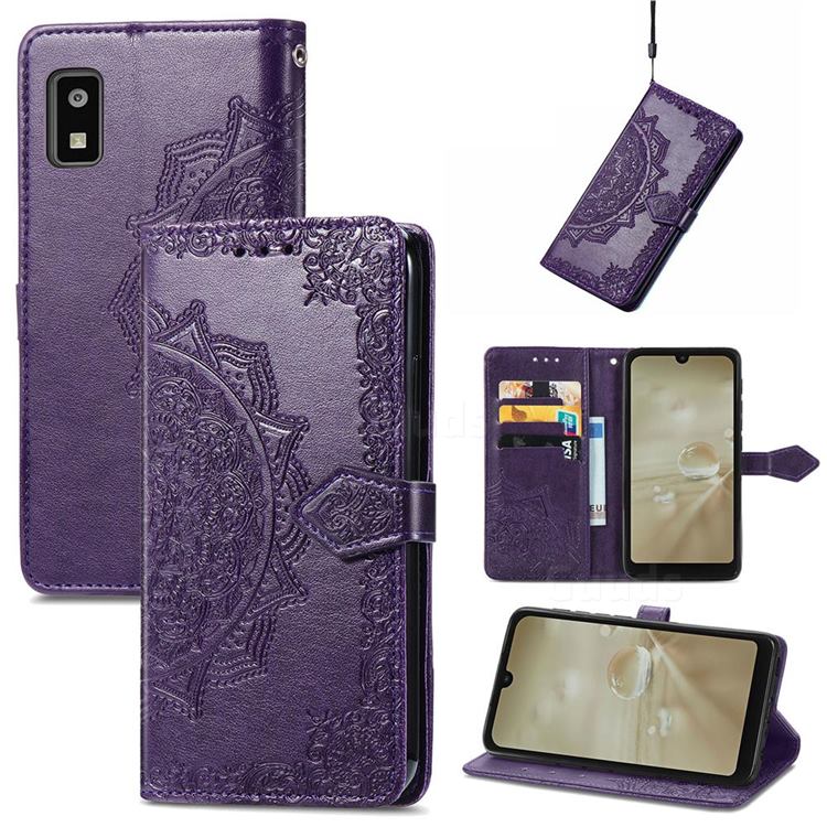 Embossing Imprint Mandala Flower Leather Wallet Case for Sharp AQUOS wish SH-M20 - Purple